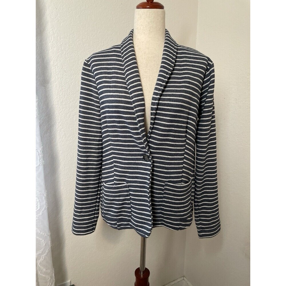 Banana Republic Navy White Striped Knit Blazer Womens M Casual Preppy Jacket